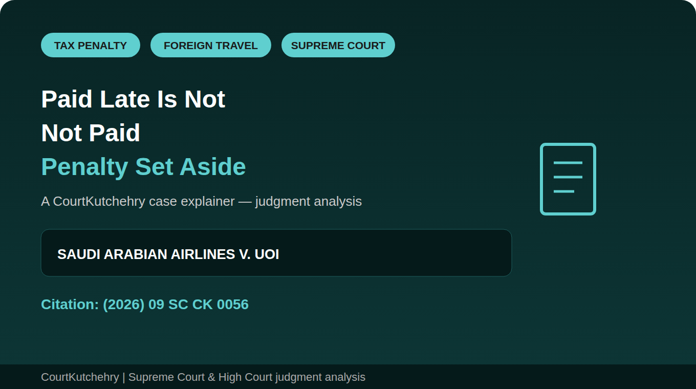 Paid Late Is Not Unpaid: Supreme Court Sets Aside Rs 71 Lakh Foreign Travel Tax Penalty on Saudi Arabian Airlines