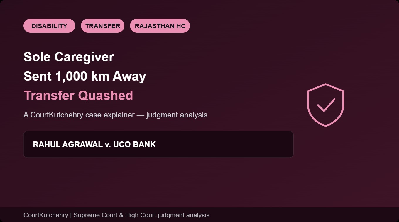 Sole Caregiver of Brother With Thalassemia Transferred 1,000 km Away: Rajasthan High Court Quashes UCO Bank Order as ‘Non-Application of Mind’