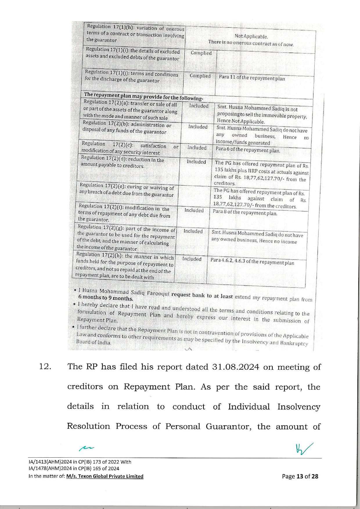 Exhibit reproduced from the original judgment