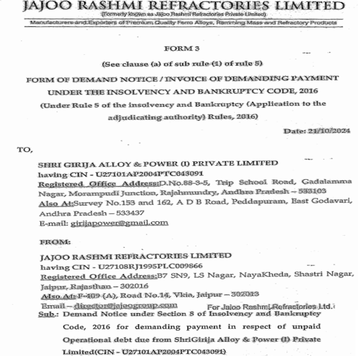 Exhibit reproduced from the original judgment