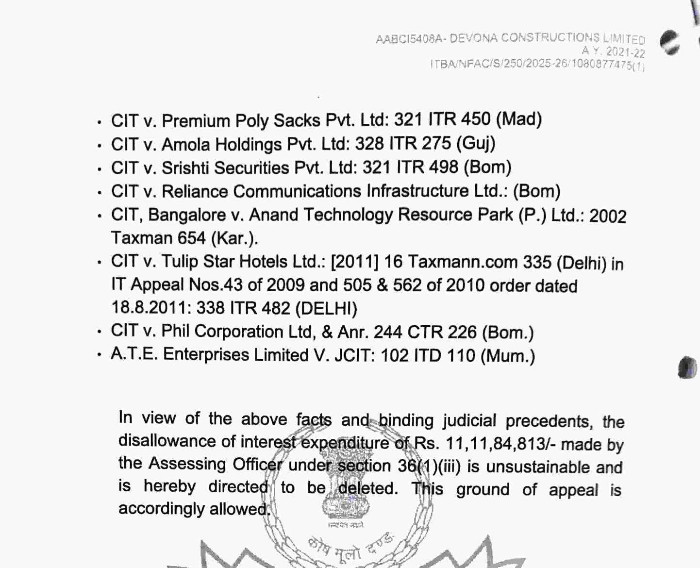 Exhibit reproduced from the original judgment