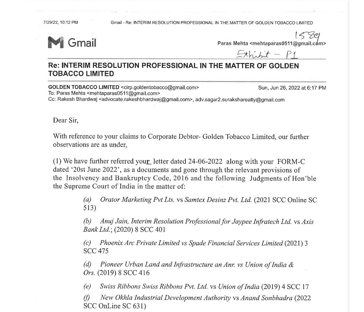 Exhibit reproduced from the original judgment