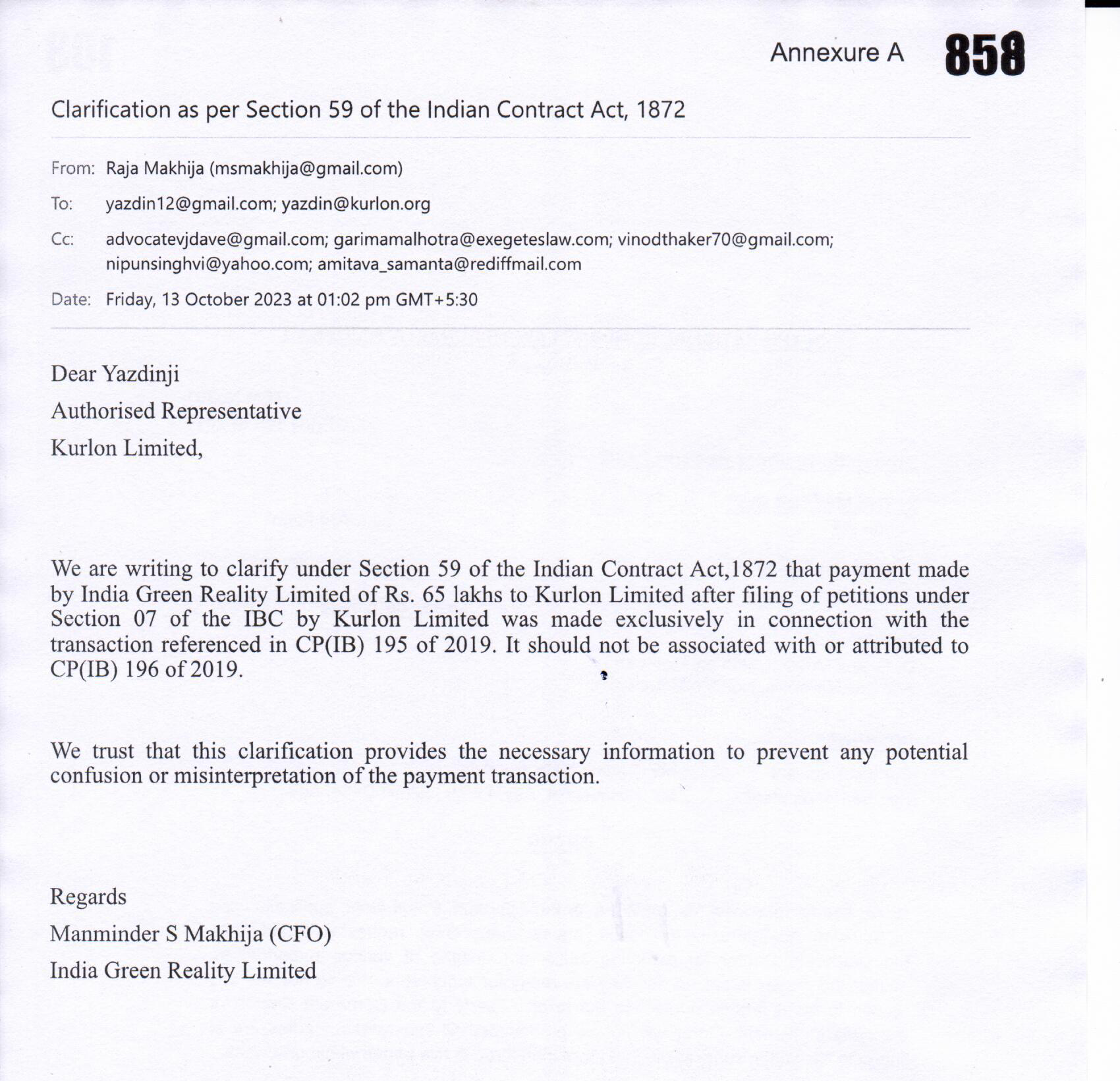 Exhibit reproduced from the original judgment